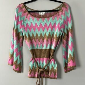Milly of New York Women's Size Small Sweater Bronze/Gold, Pink and Mint Green